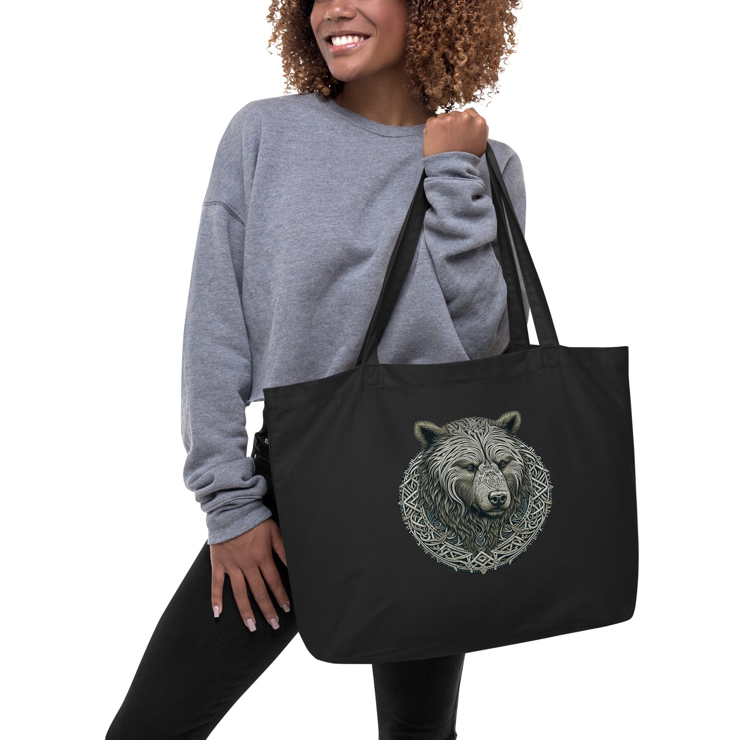 Norse Knotwork Grizzly Bear Large organic tote bag